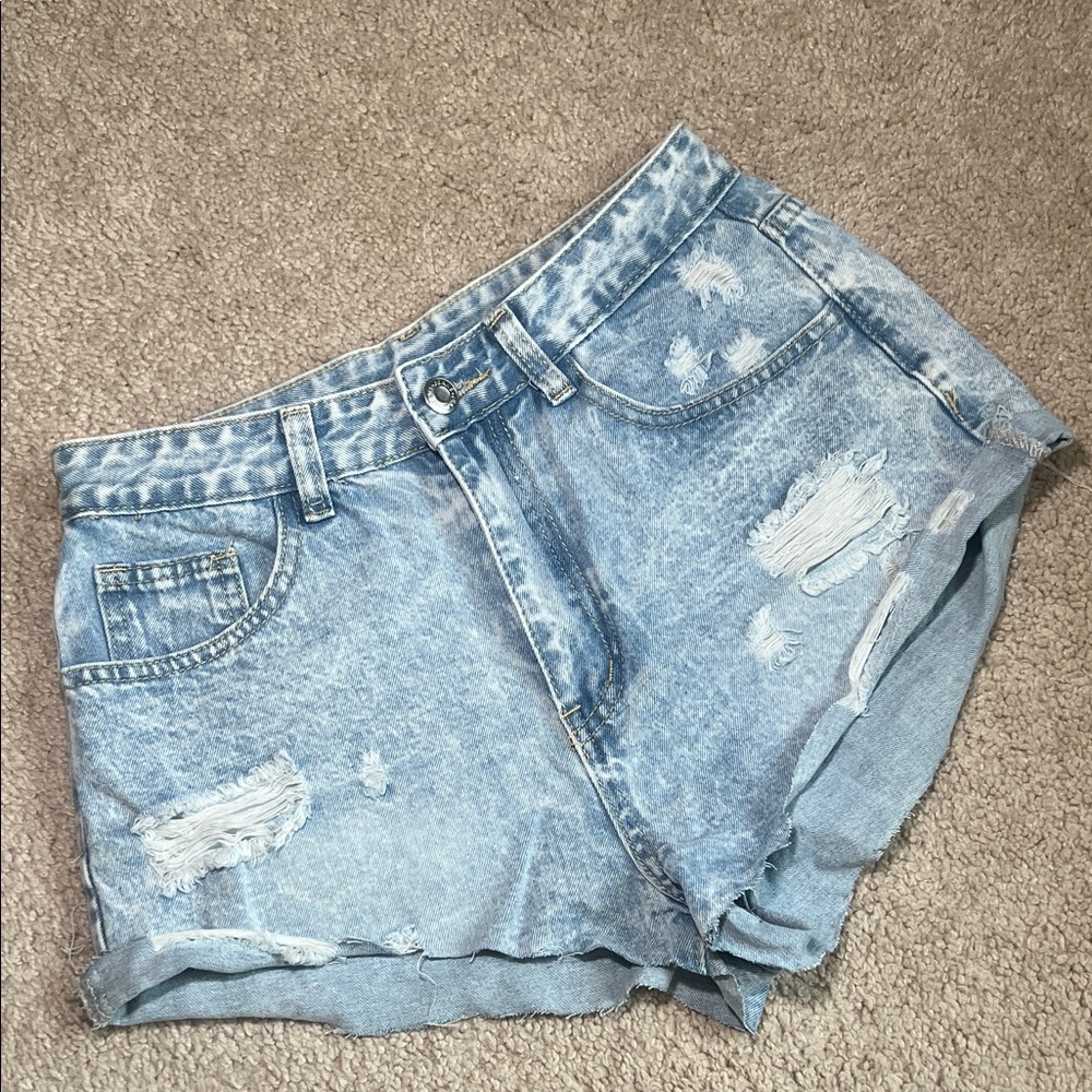 Distressed Light Blue Denim Shorts